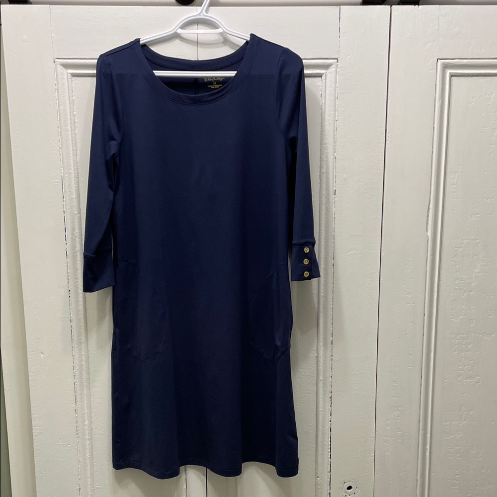 Lily Pulitzer Solia Downtime Jersey dress Navy Blue UPF 50+ size Medium 6 8